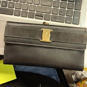 Ferragamo Black Long Wallet With Kisslock